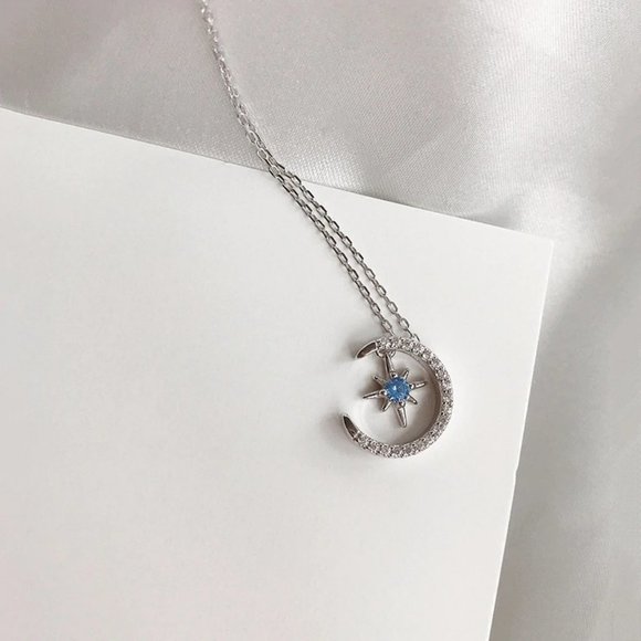 *925 Sterling Silver Diamond Moon Star Necklace P - Picture 7 of 9